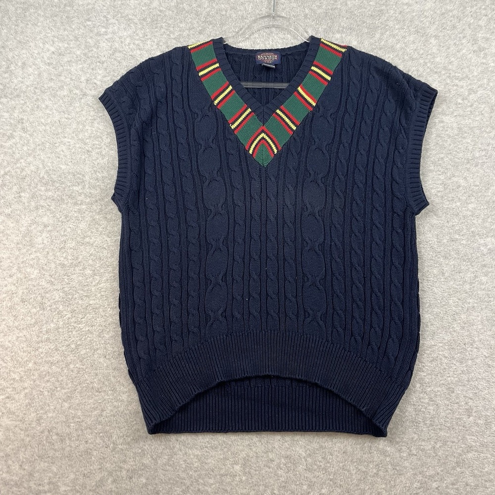 Vintage Kenneth‎ Gordon Golf Tennis Cable Knit Vest V Neck Large Preppy Chunky L